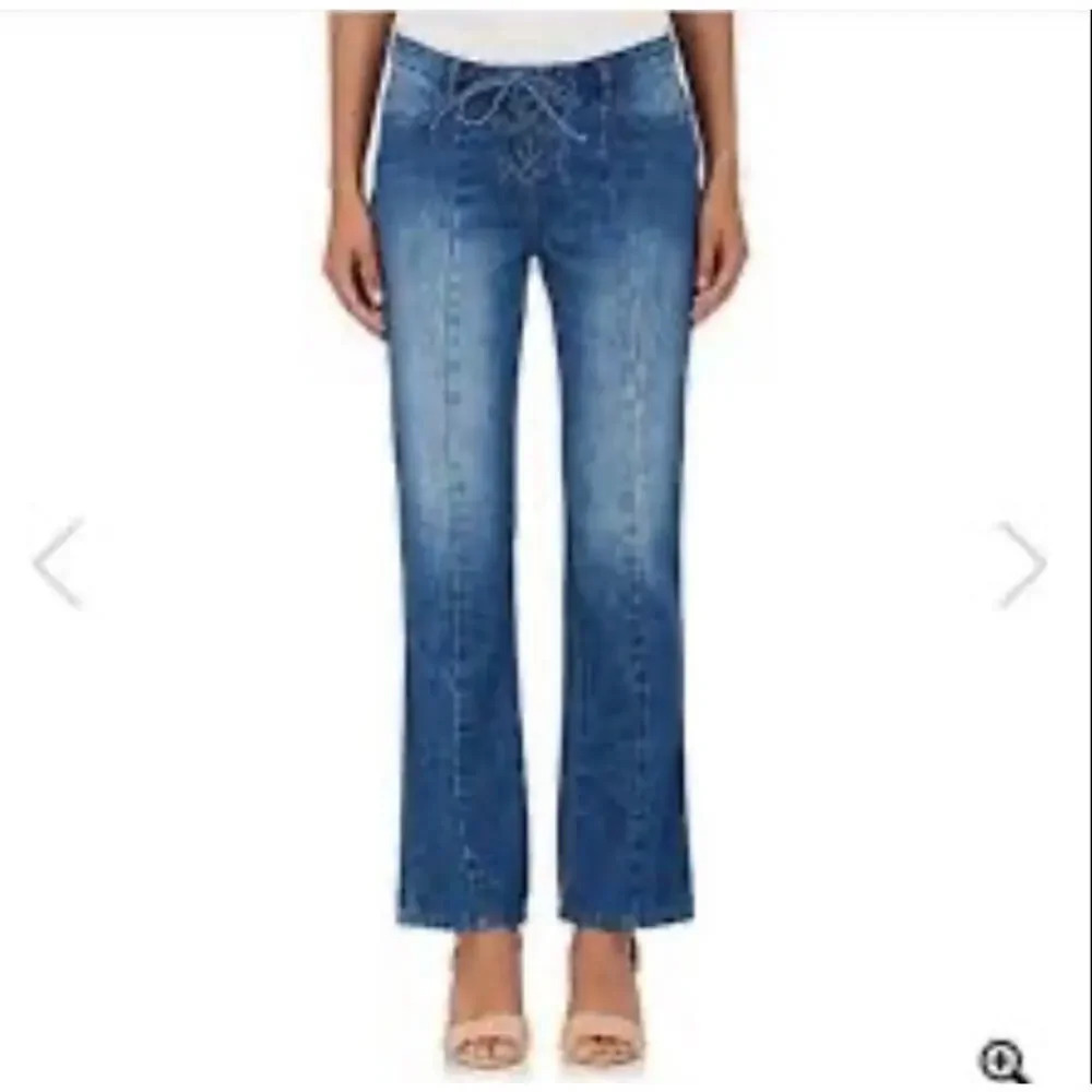 NWT Ulla Johnson Alex Mid-Rise Lace-Up Medium Wash Flared Leg Jeans Size 8